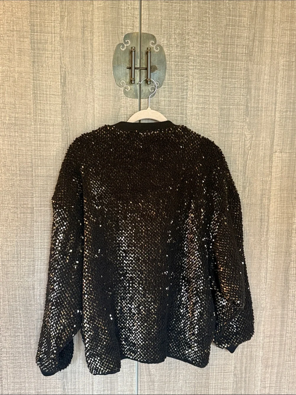 Zara Black And‎ Gold Sequin Bomber Jacket.